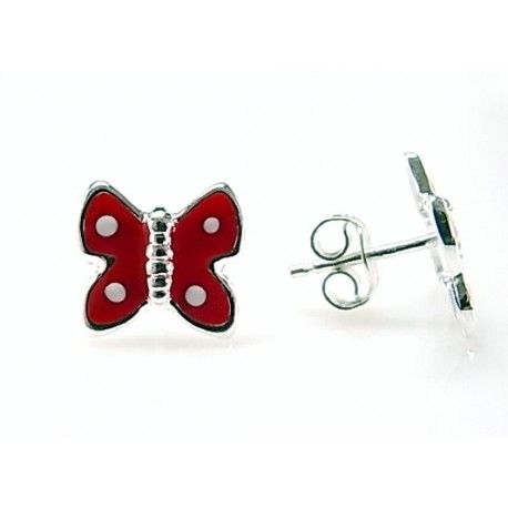 Pendientes Mariposa roja en Plata de ley